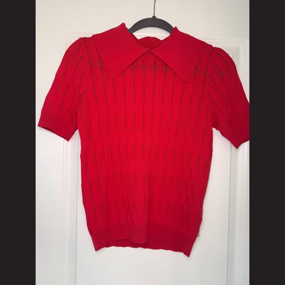Scotch & Soda Red Knit Top with Statement Collar Size S